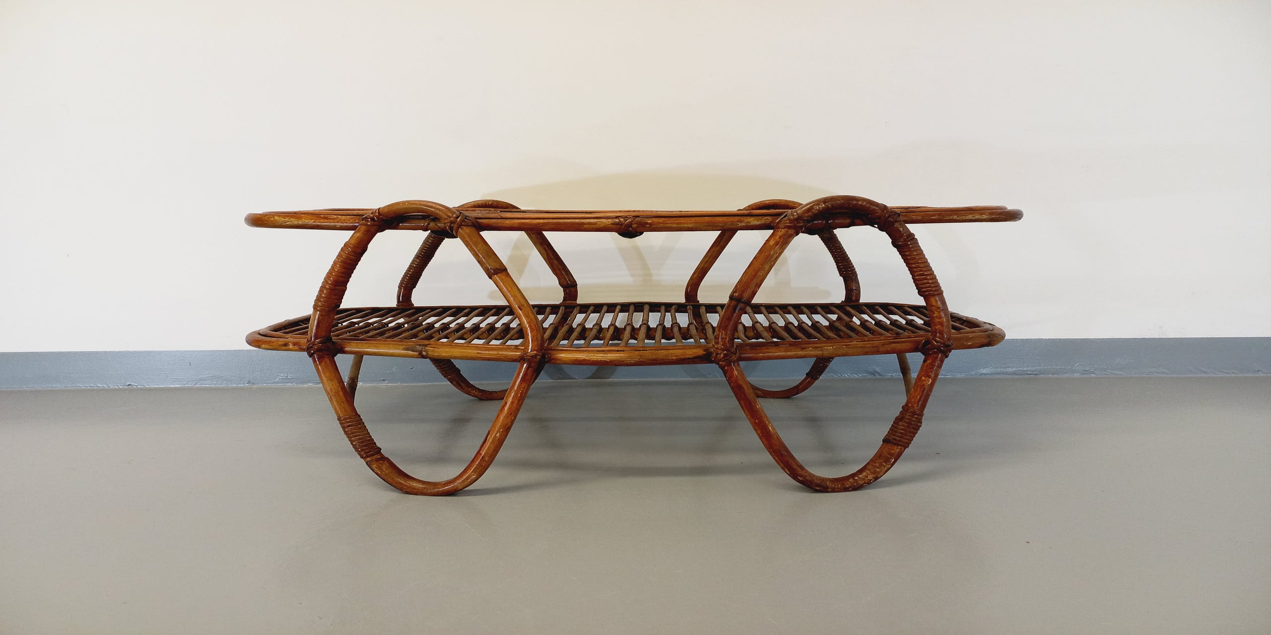 Coffee table with magazine tray in vintage rattan from the 60s
