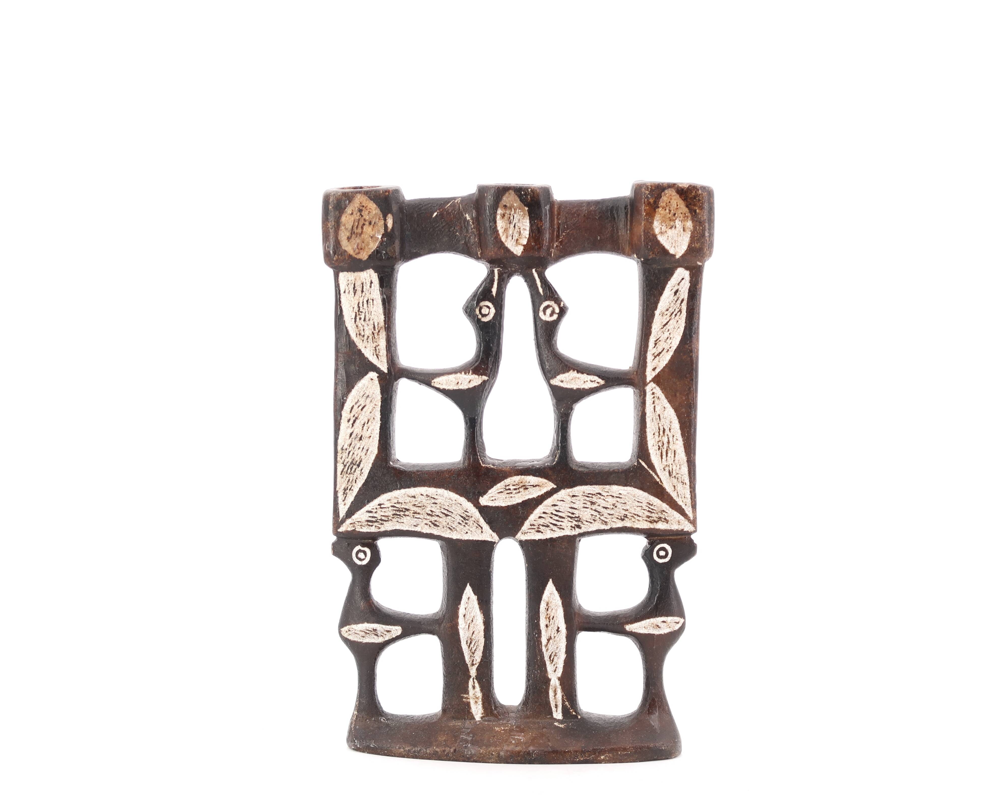 Moroccan candle holder decorated with stone birds, 1970s