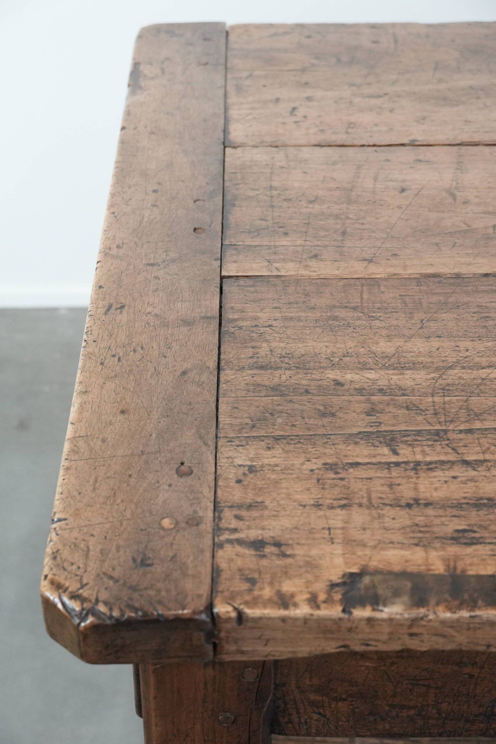 Robust French farmhouse antique dining table from the 18th century