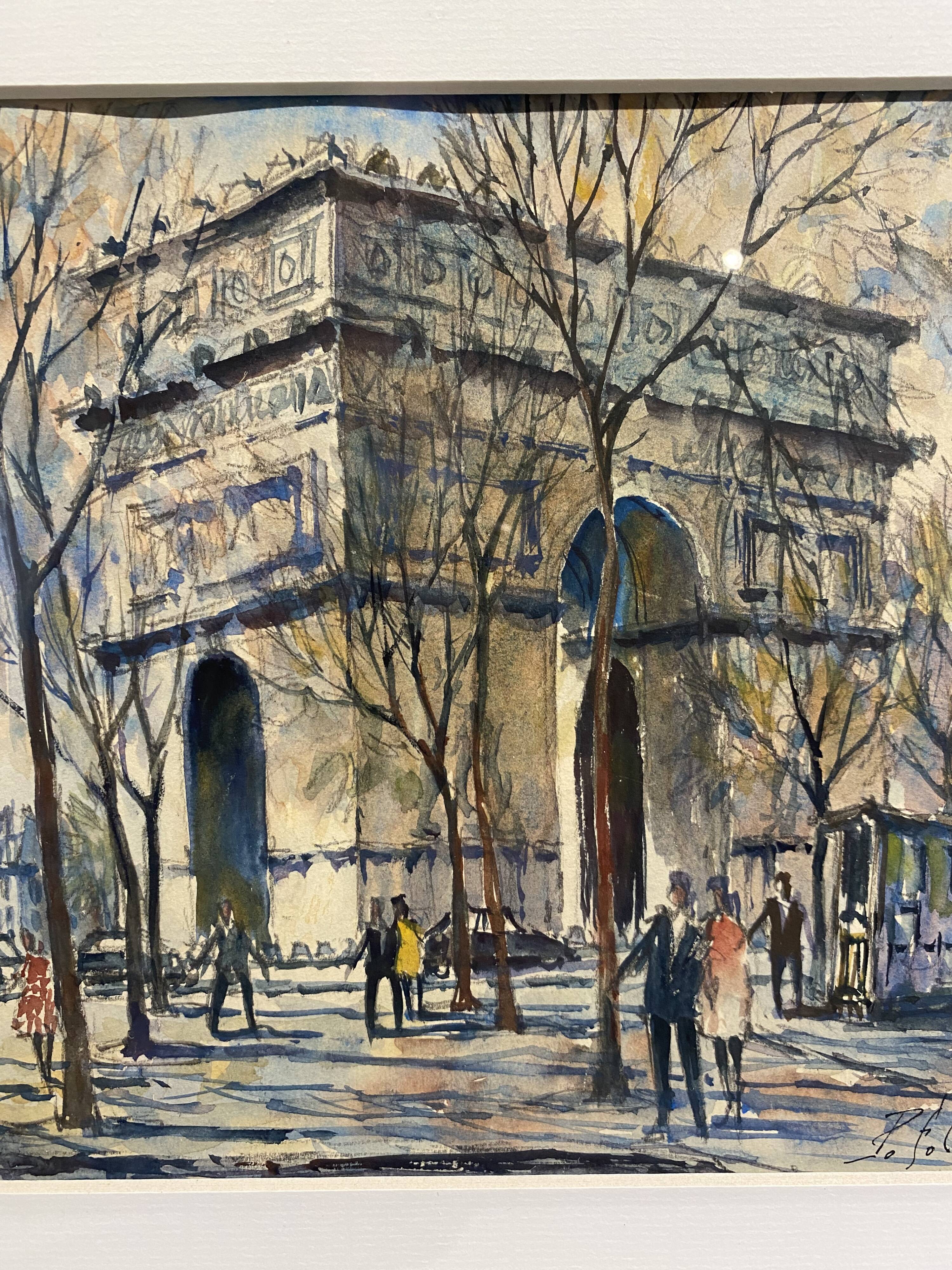 Old painting, watercolor of the signed triumphal arch, XX century