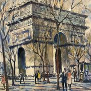 Old painting, watercolor of the signed triumphal arch, XX century