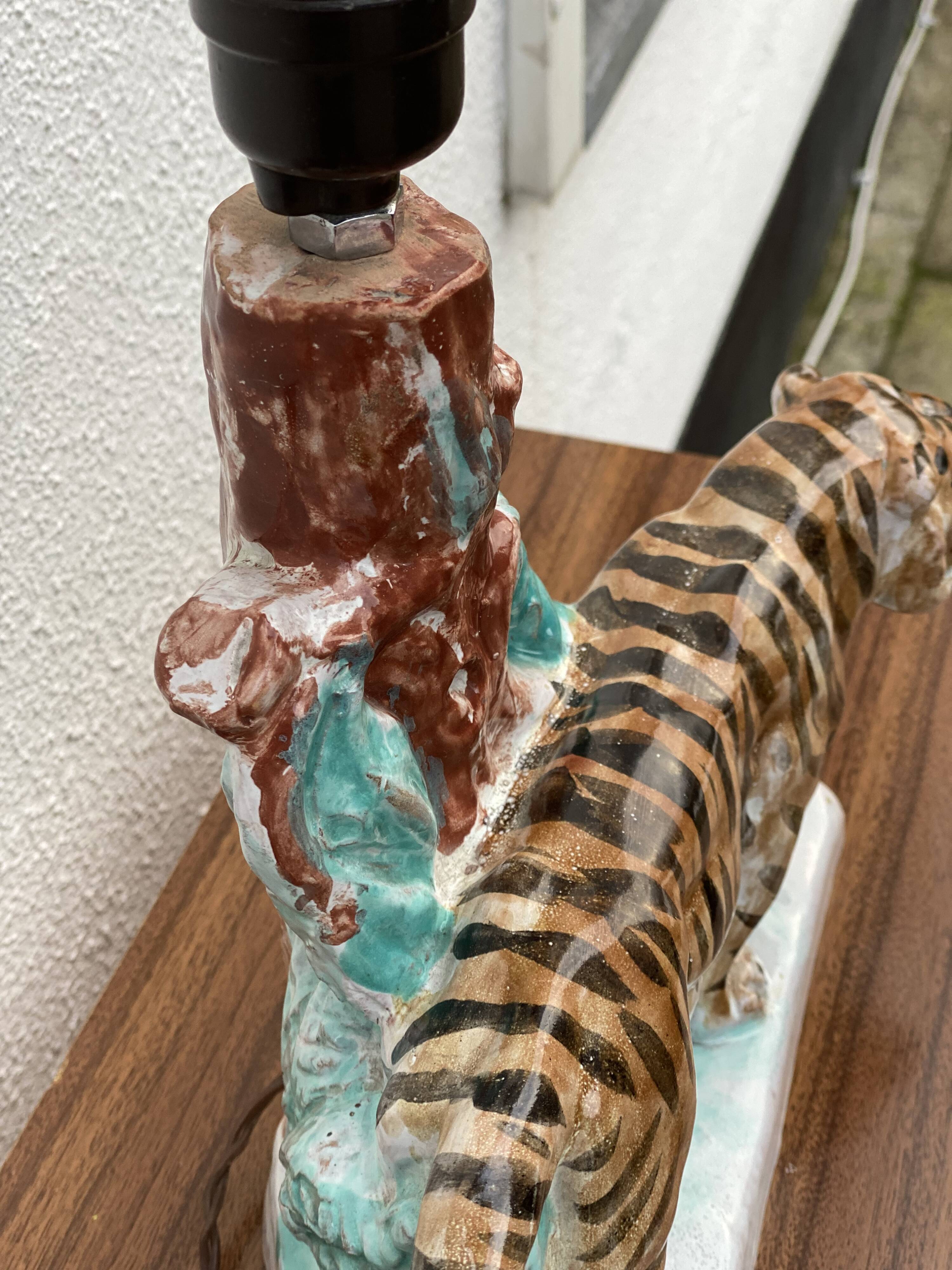 Vintage ceramic tiger lamp