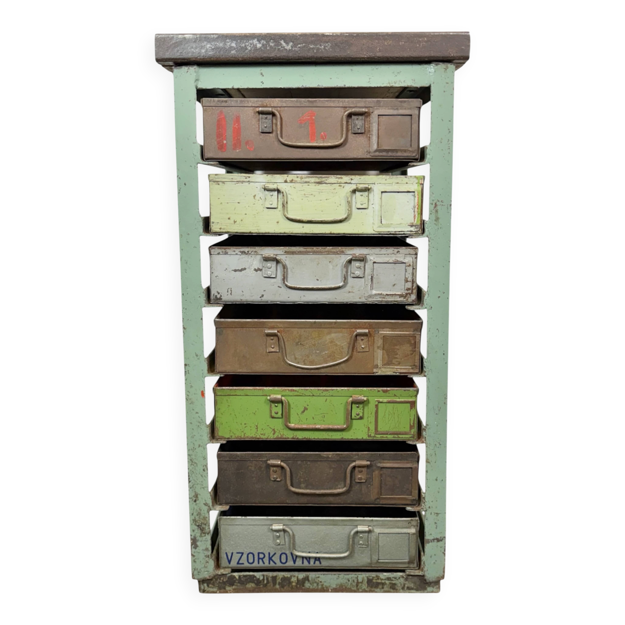 Vintage Green Industrial Iron Chest of Drawers, 1950s