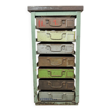 Vintage Green Industrial Iron Chest of Drawers, 1950s