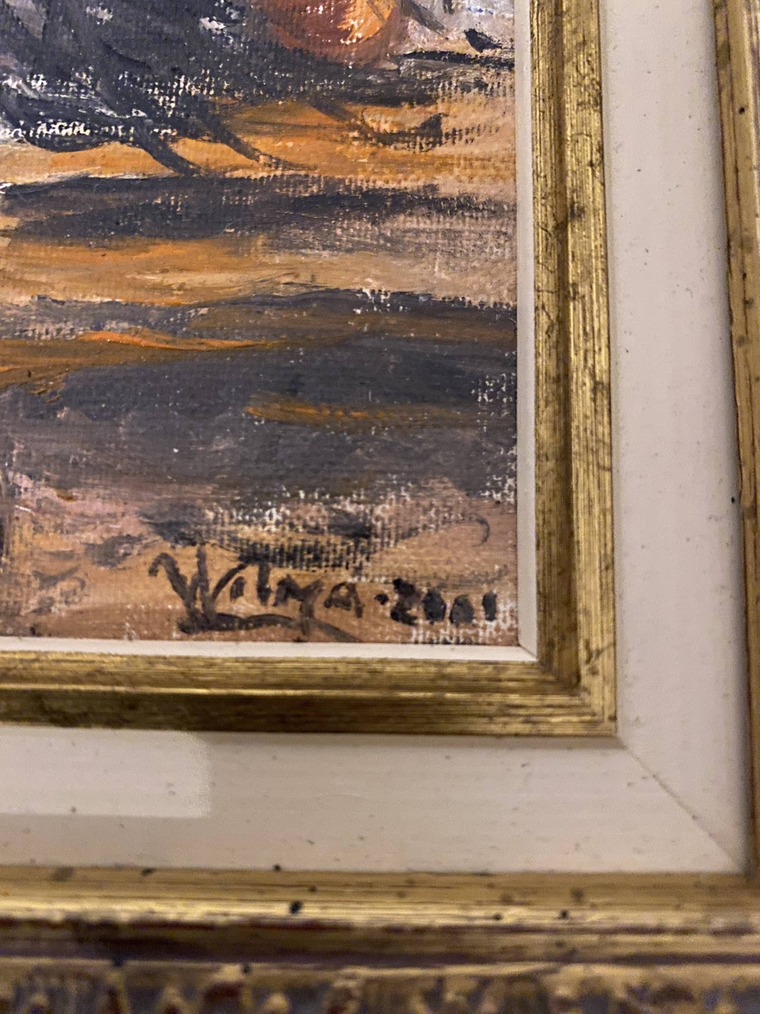 Oil painting on wood. Signed.