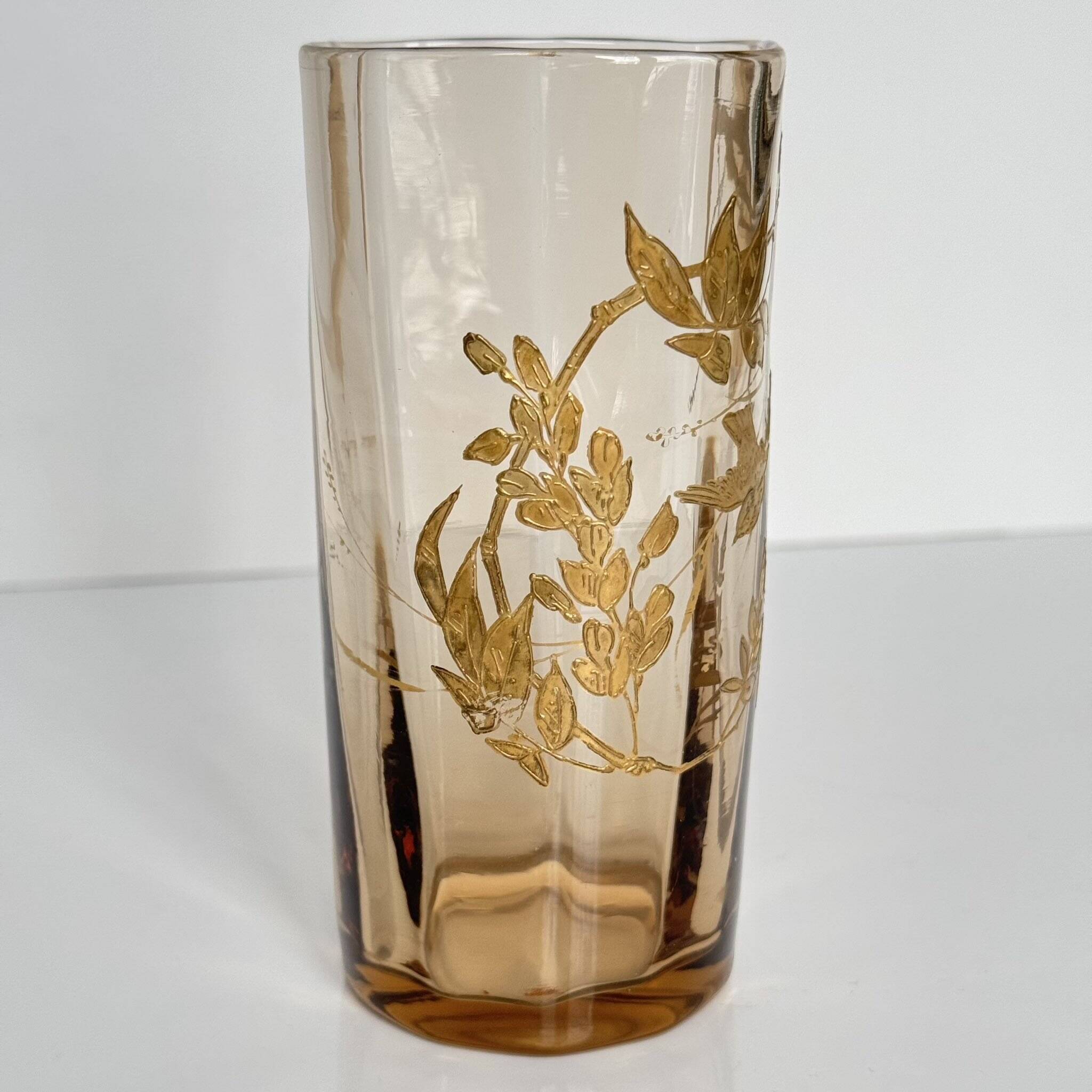Crystal Vase | Gilded Branch and Bird Decor | Late 19th Century