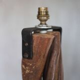 Liane and metal floor lamp with perforated leather shade featuring elephant patterns, lise.