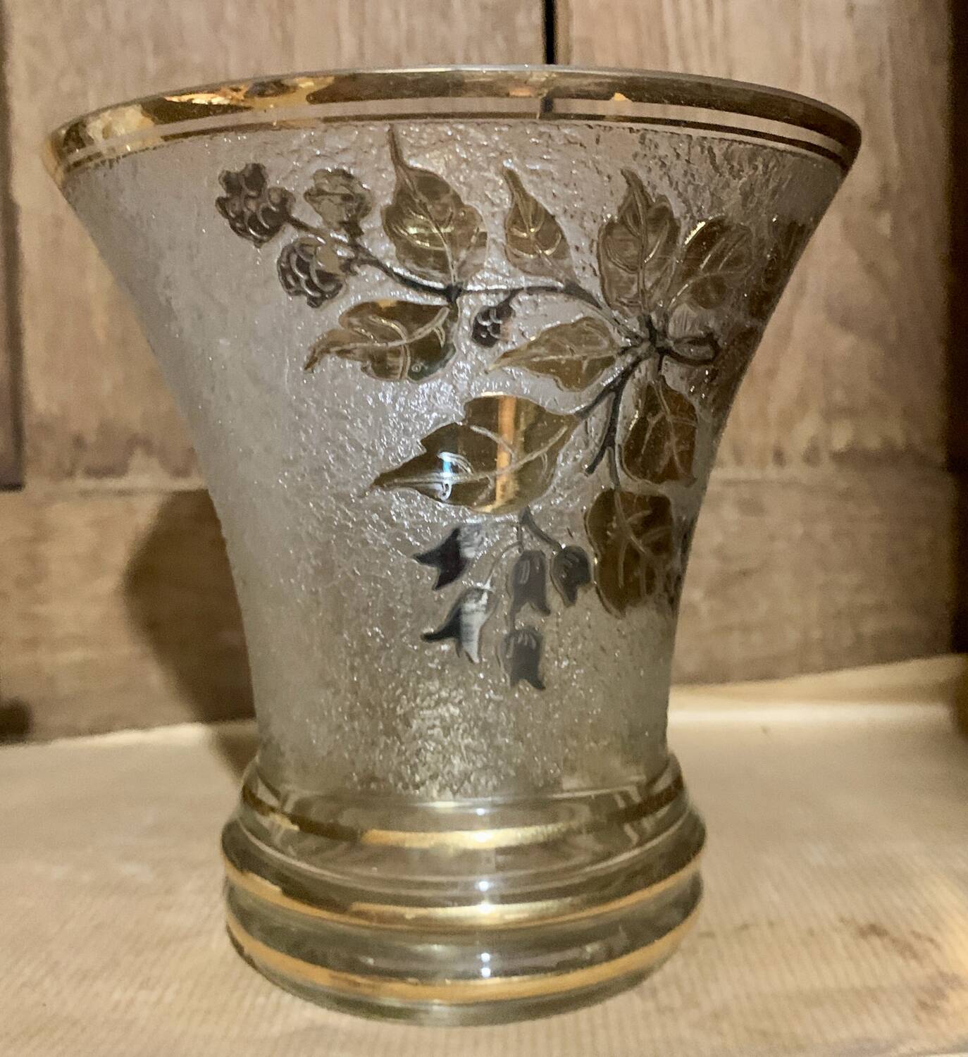Vintage vase by Odal – frosted and gilded molded glass – retro chic decor