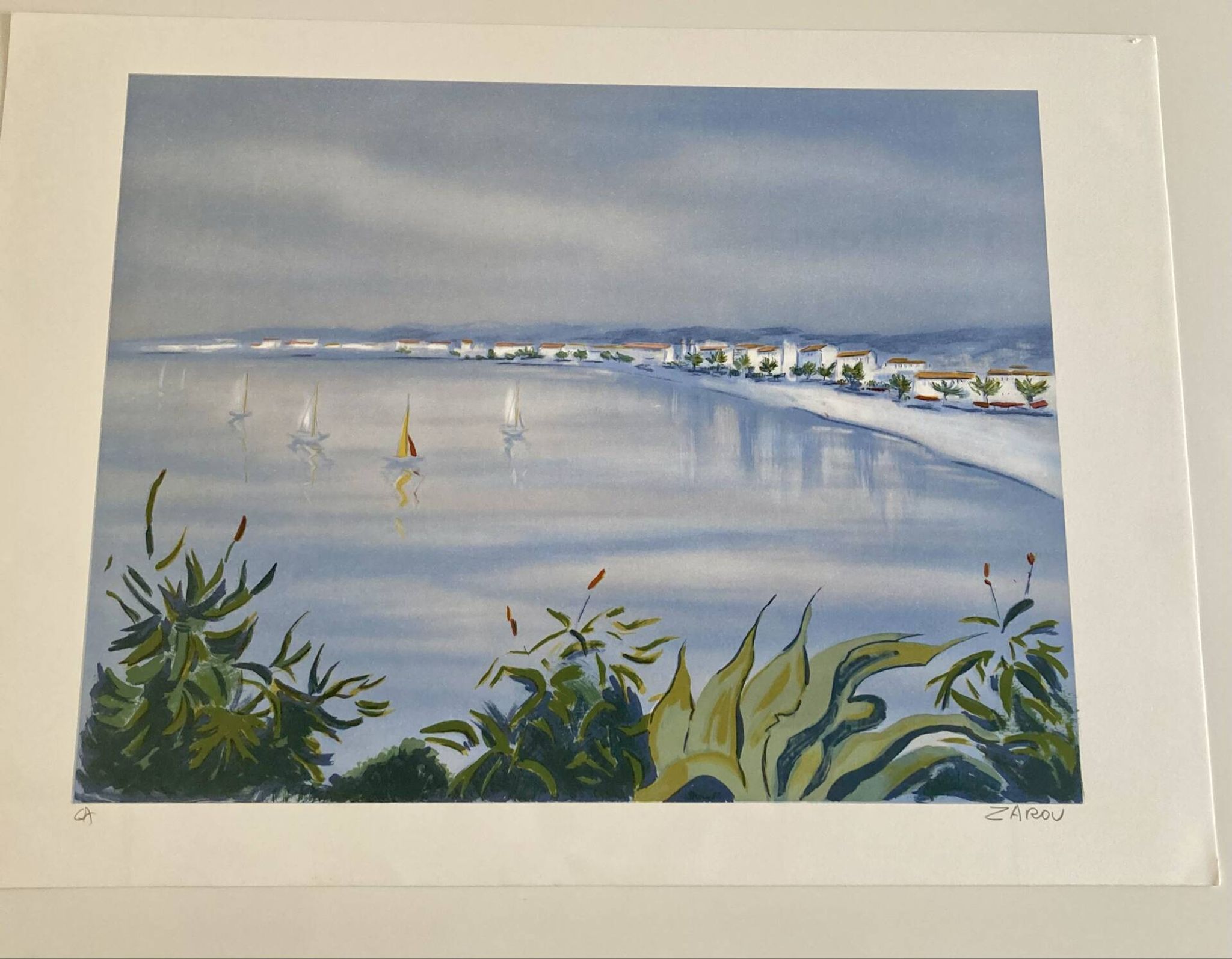 Lithograph signed by the French artist Victor ZAROU - Coastal view