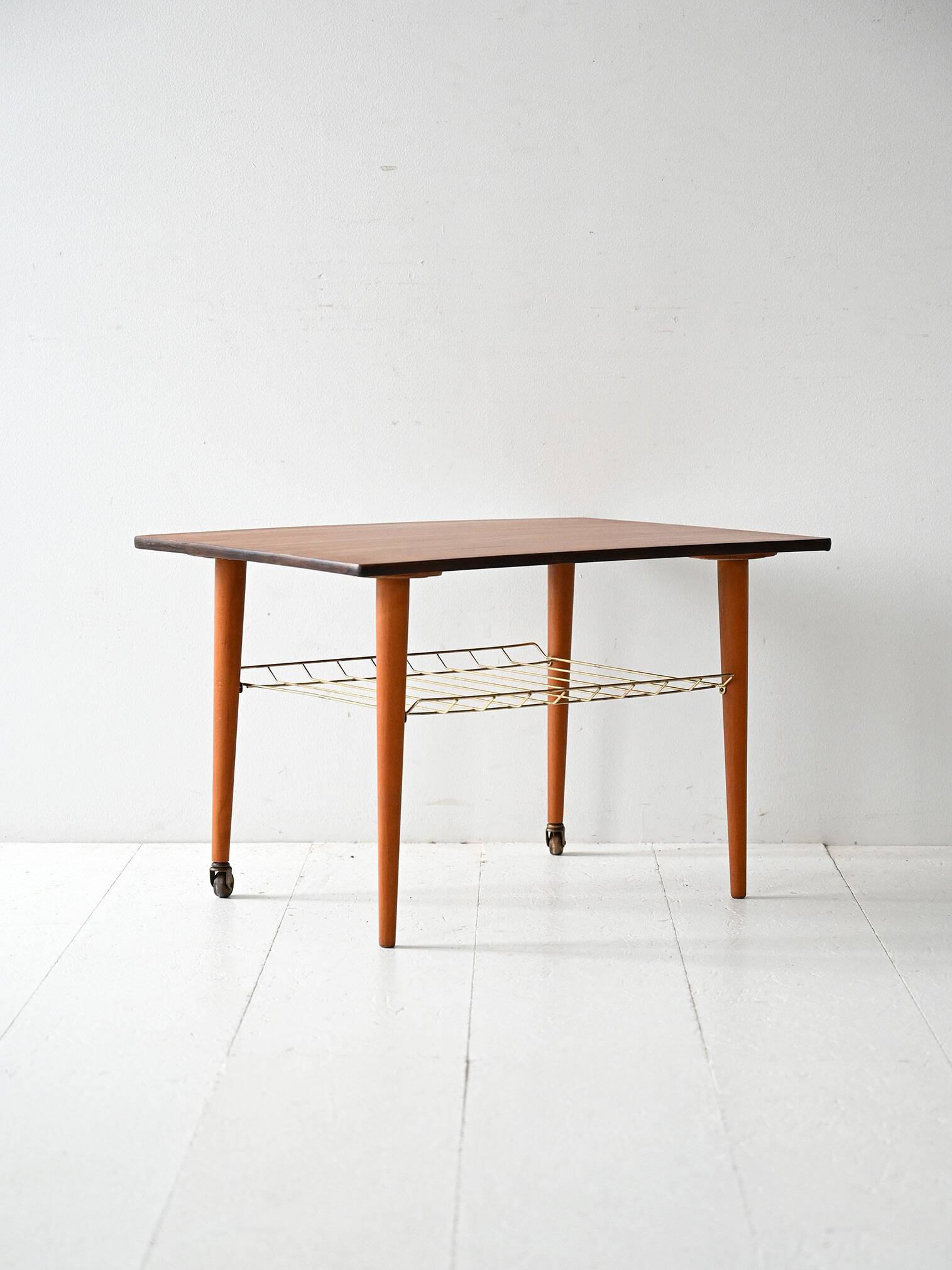 Vintage Scandinavian coffee table in teak with brass shelf