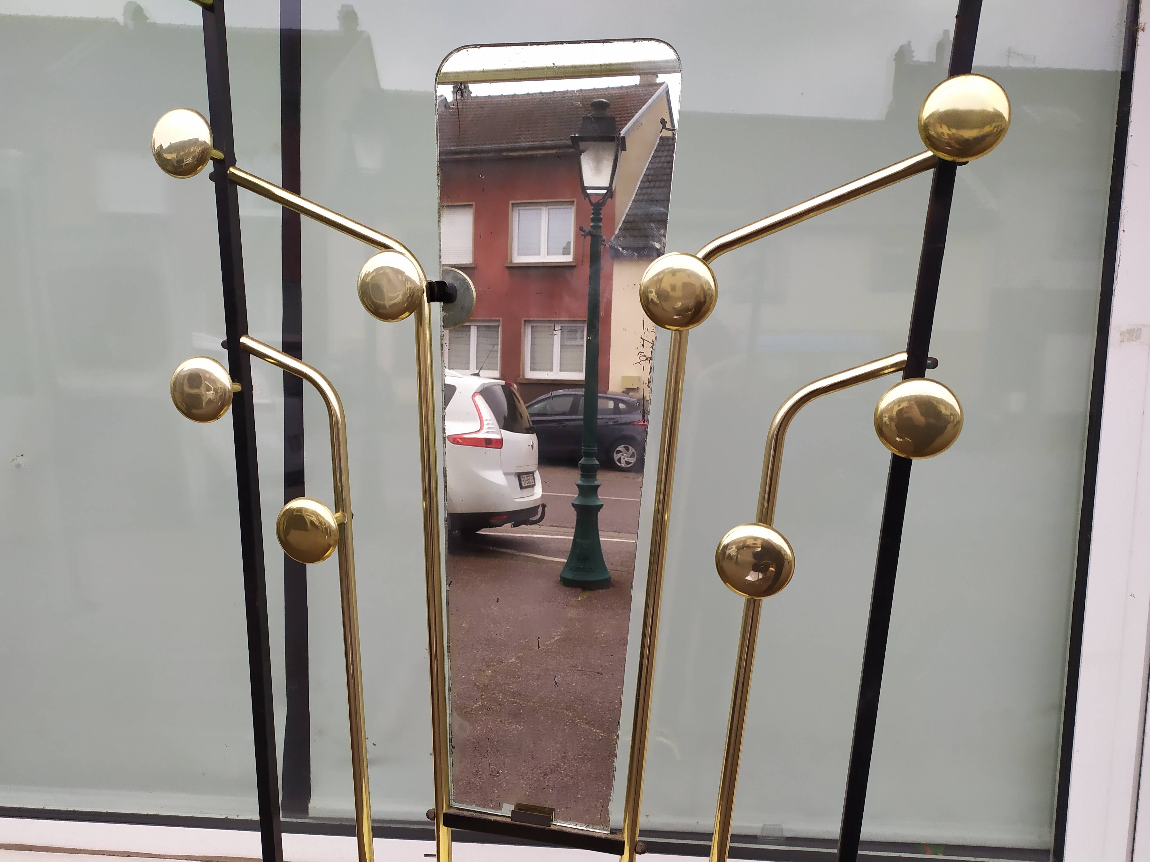 Cloakroom coat rack hat umbrella metal and vintage brass