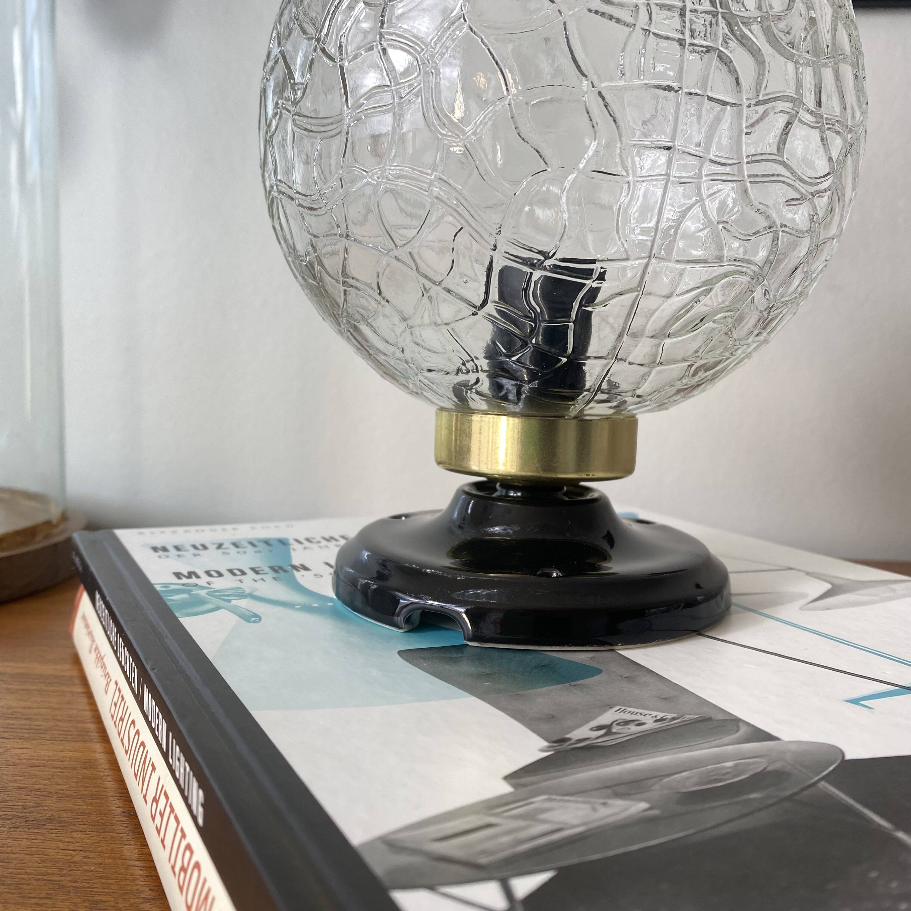 Ceiling light or wall light with cracked glass globe, 15 cm, porcelain rose.