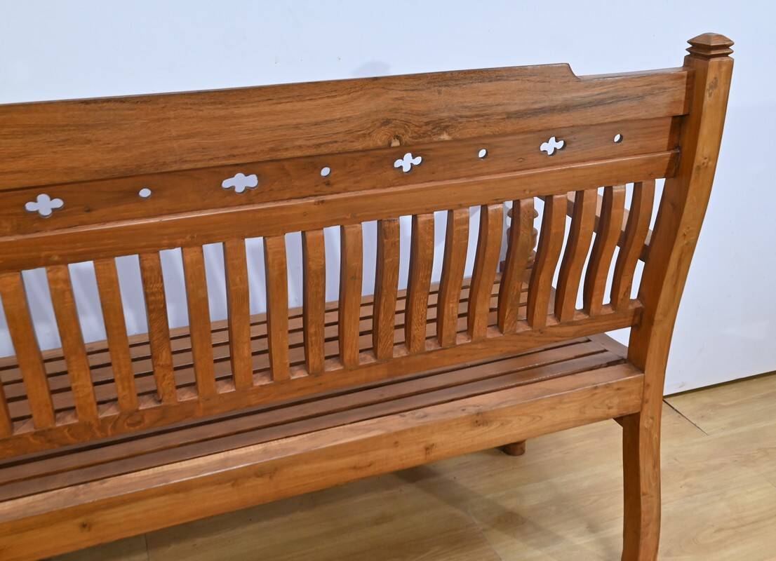 Antique colonial teak veranda bench – mid-20th century
