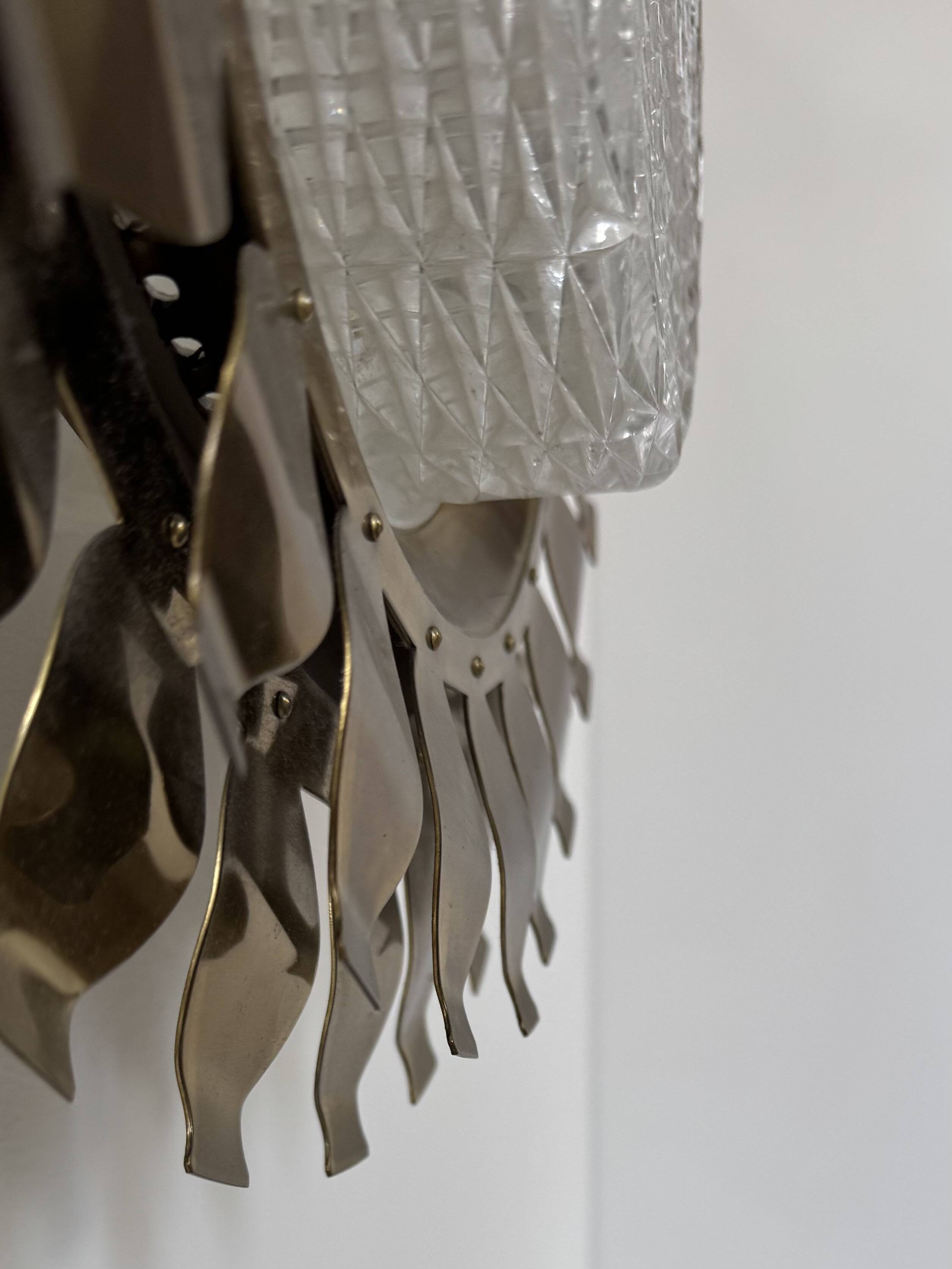 Vintage brass and pressed glass wall light, Sweden, 1960.