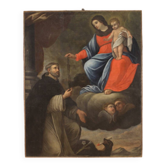 Great religious painting from the 17th century, Madonna and Child with Saint Dominic by Guzmán