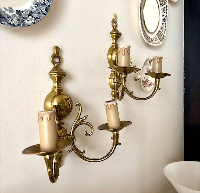 2 appliques murales 2 feux en laiton doré