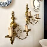 2 appliques murales 2 feux en laiton doré