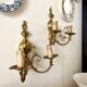 2 two-light wall sconces in gold-plated brass