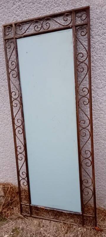 Antique mirror, large dimensions, solid wrought iron, mirror in very good condition.