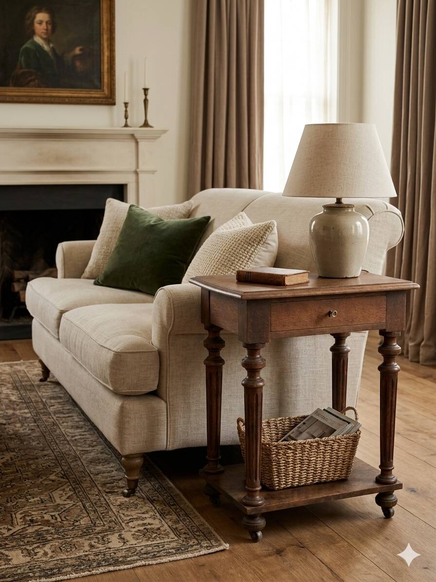 Louis XVI style bedside table in solid oak