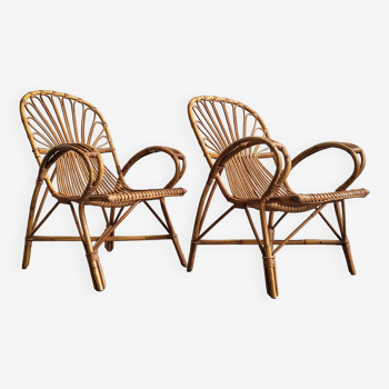 Paire de fauteuils en rotin vintage 1960
