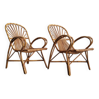 Paire de fauteuils en rotin vintage 1960