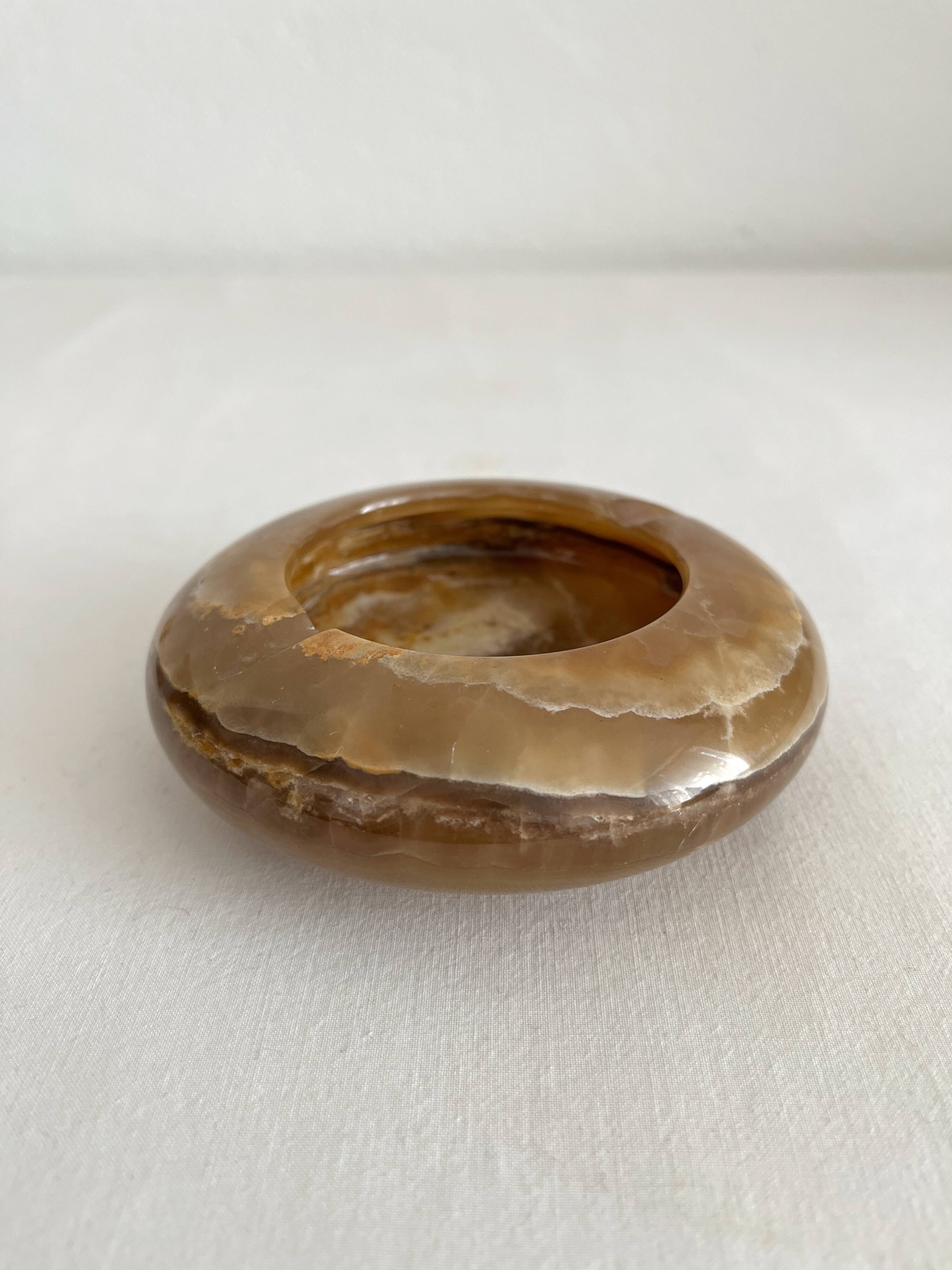Vintage round alabaster or onyx ashtray