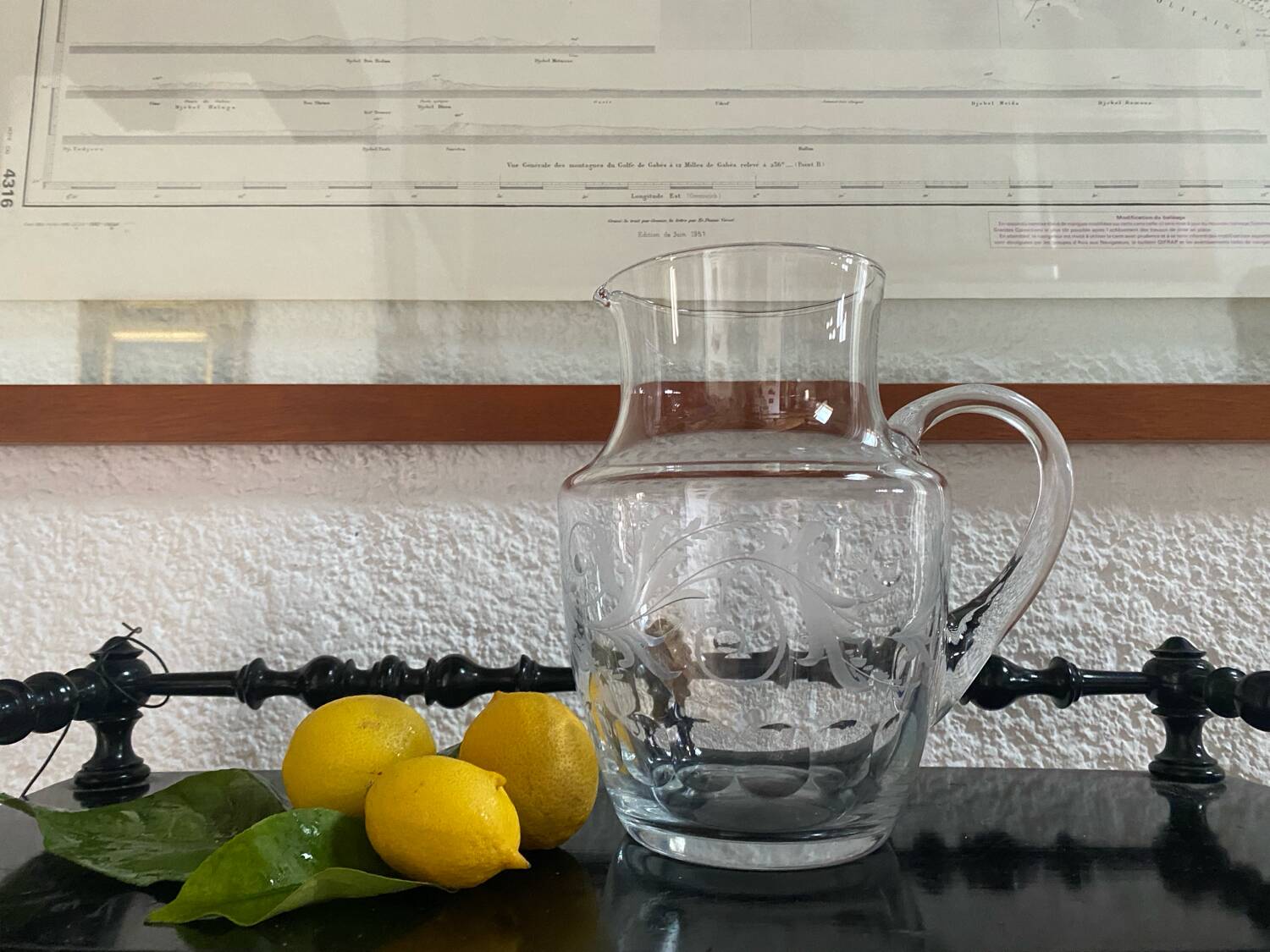 Large engraved crystal jug for orangeade
