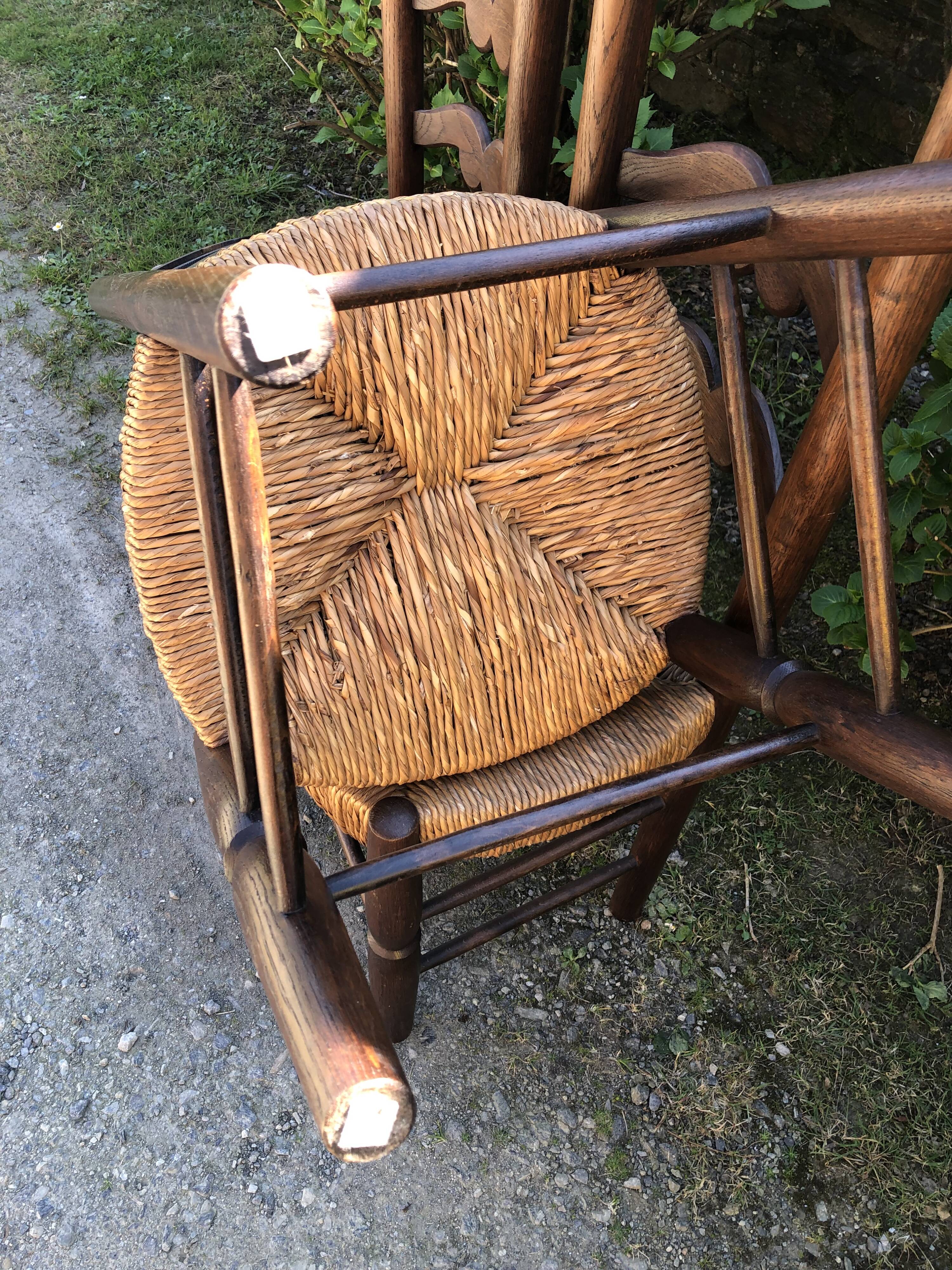 Chaises vintage paillées en chêne massif