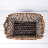 Panier Vintage Anse Rangement Mid Century Panier en osier tressé marron foncé Travail manuel Hygge S