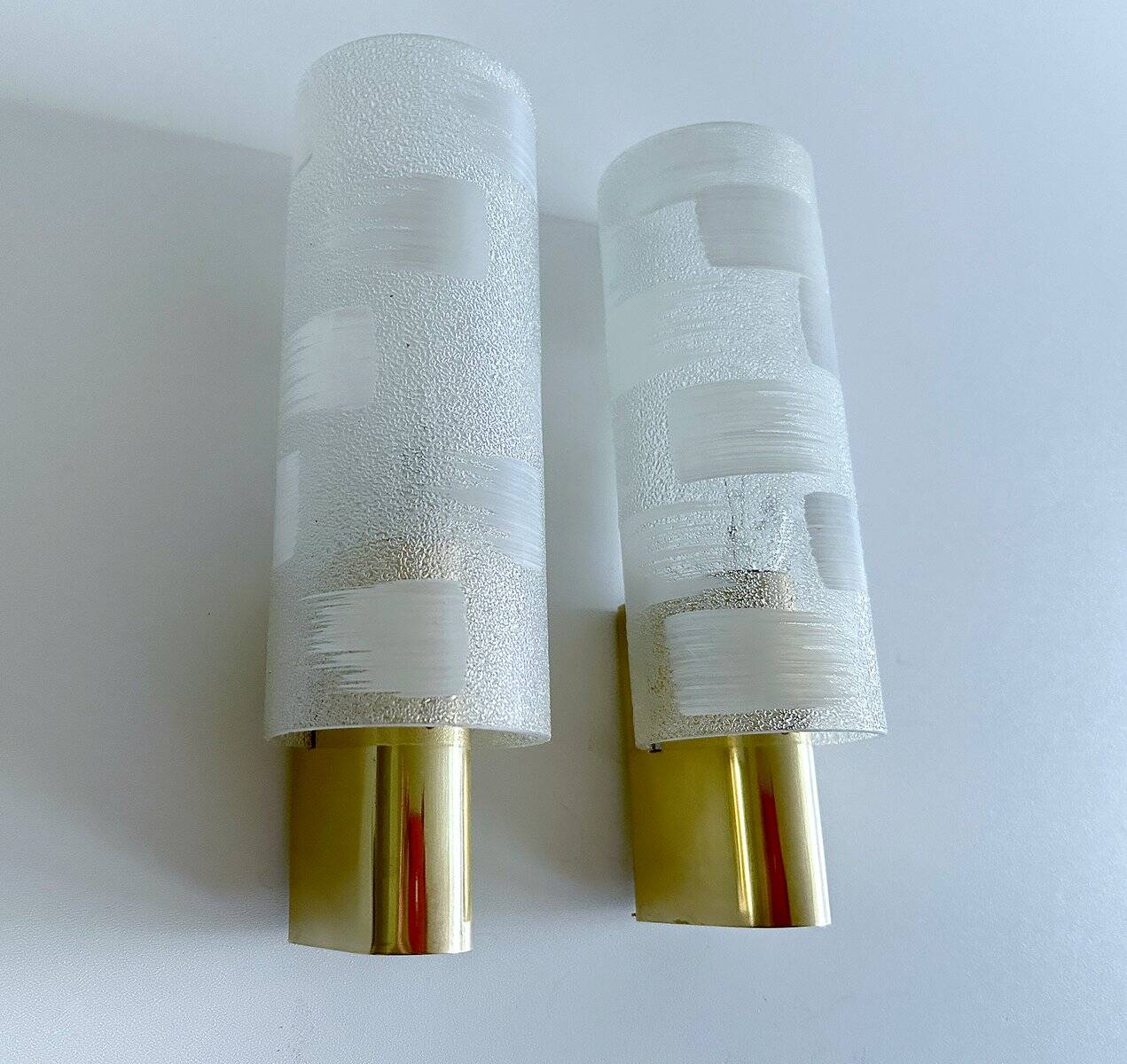 Vintage brass and glass sconces, 1970s, set of 2