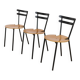 Set of 3 mid-century Italian stackable chairs in black steel and wood, made in Italy, 1970s.