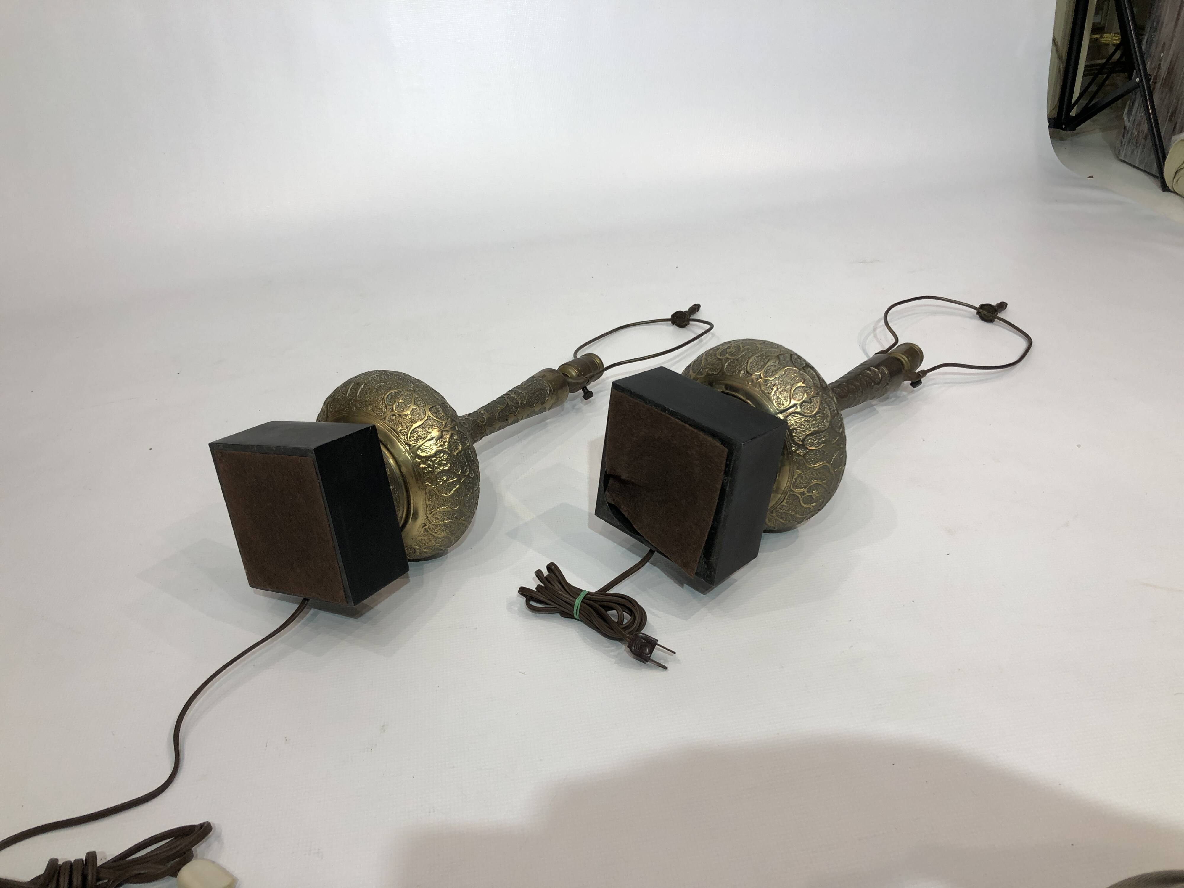 Pair Of Brass Oriental Style Table Lamps Mid Century 1960s Hollywood