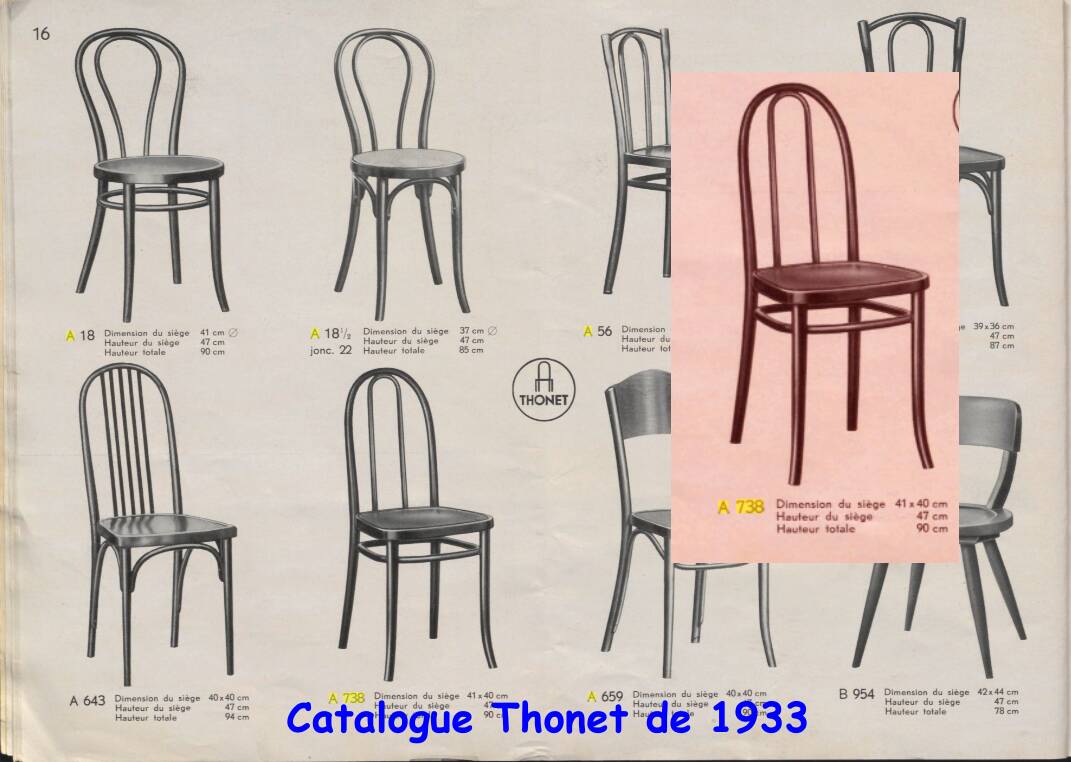 Set of 4 THONET chairs No. A 738 from 1920, caned - bistro -