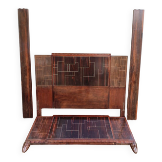 Old Art Deco bed - 1950 - Wood - 165cm x 200cm