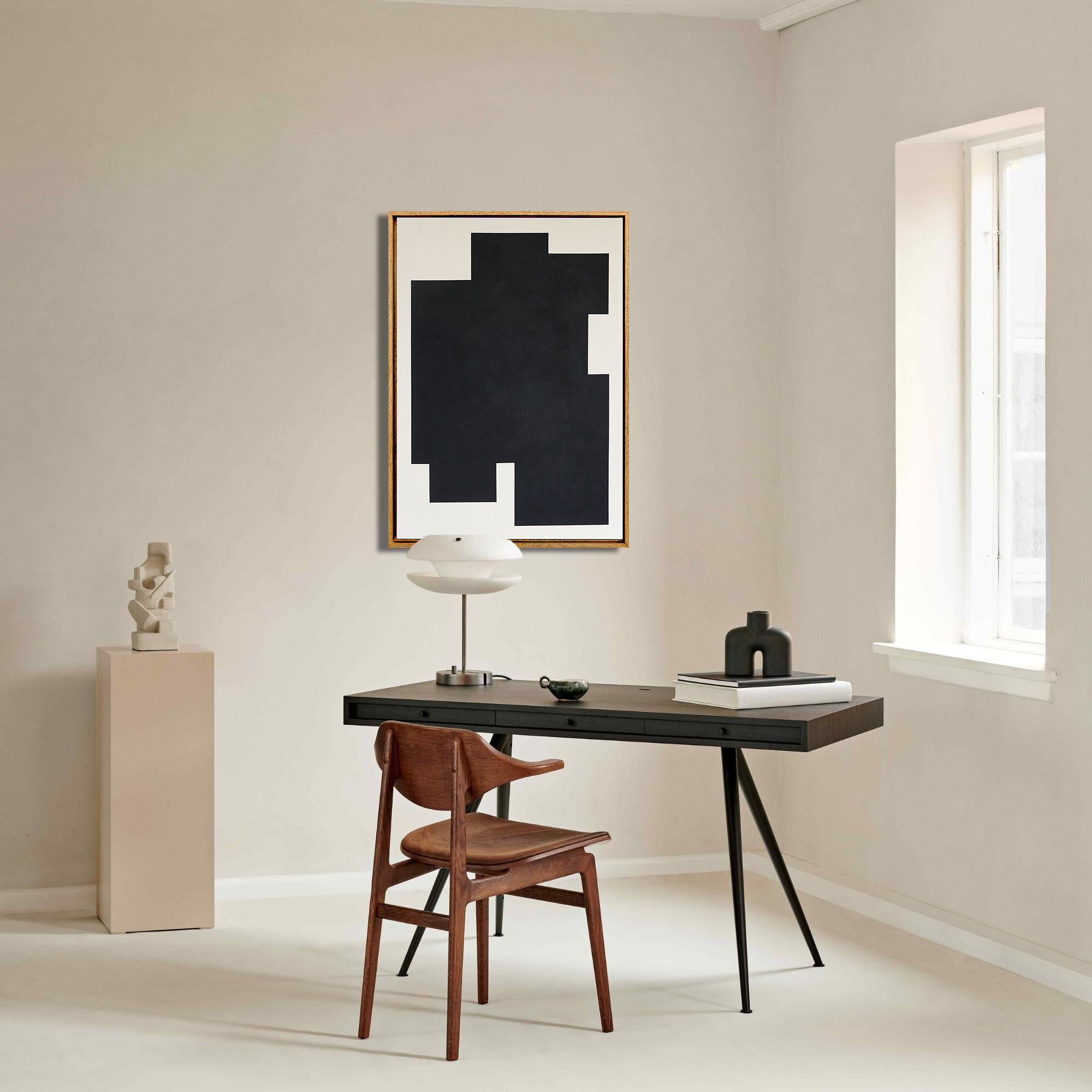 Minimalist abstract painting, black sign