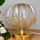 Vintage globe table lamp in half amber, half transparent molded glass