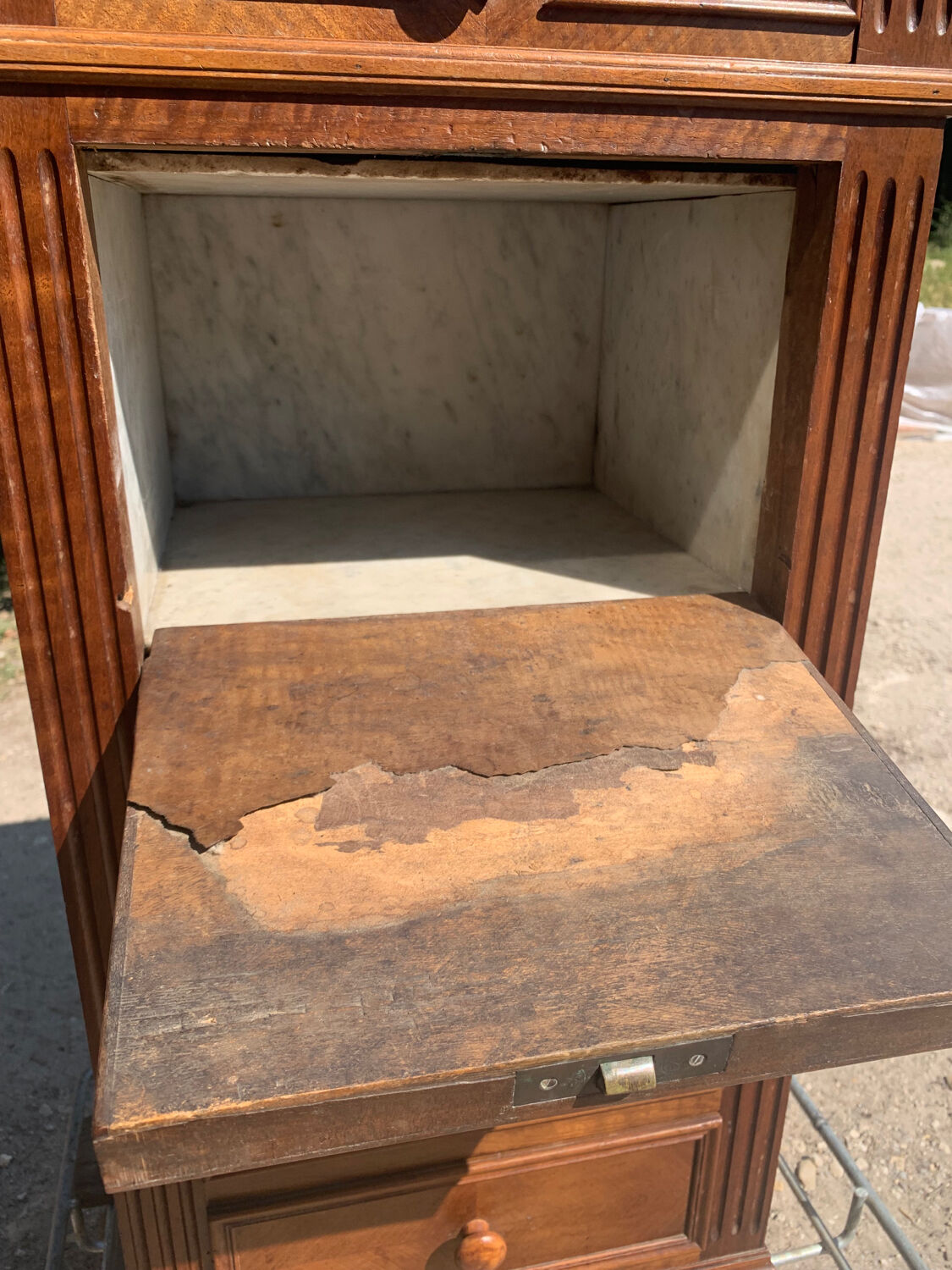 High bedside table in wood and marble around 1900
