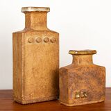 Pair of Swedish vases, brutalist, stoneware, glazed neck, Curt Magnus Addin.