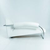 Dutch design Rob Eckhardt chaise longue white leather tubular steel, 1980s