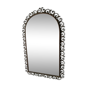 Miroir ancien biseauté en fer forgé fin XIXème