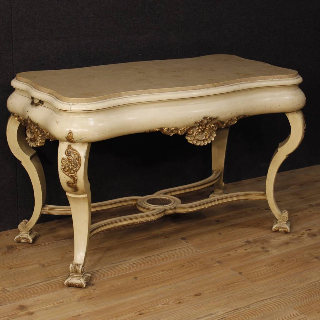 Table in lacquered and gilded wood with marble top
