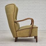 1960s, Danish armchair, light green furniture velour, beech wood.