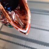 Earthenware pitcher signed vallauris, brown, orange, green, flammé décor, tbe.