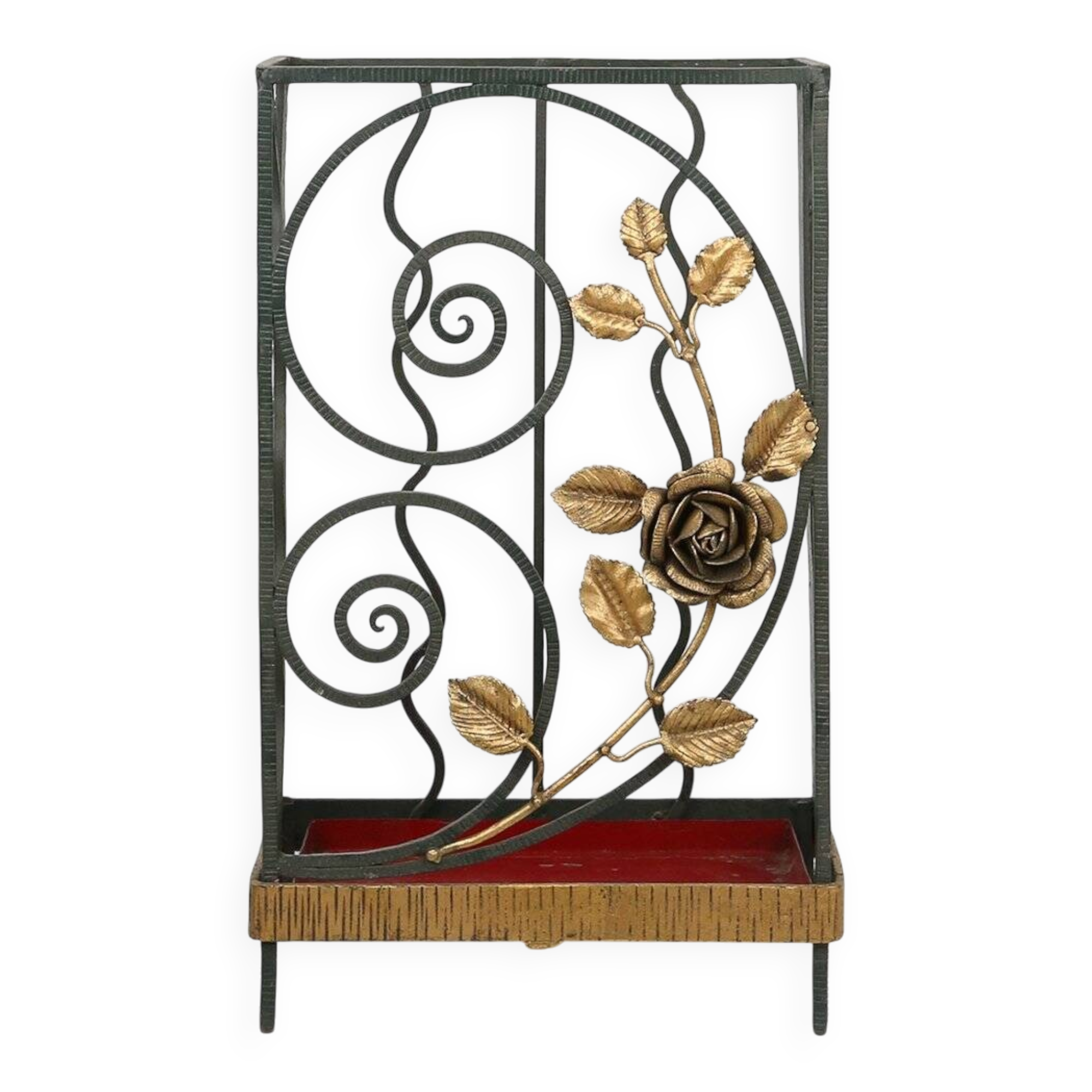 Porte-parapluie en fer forgé Art Déco avec décoration florale, France, années 1930