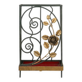Art Deco Wrought Iron Umbrella Stand with Floral Decoration, France, 1930s