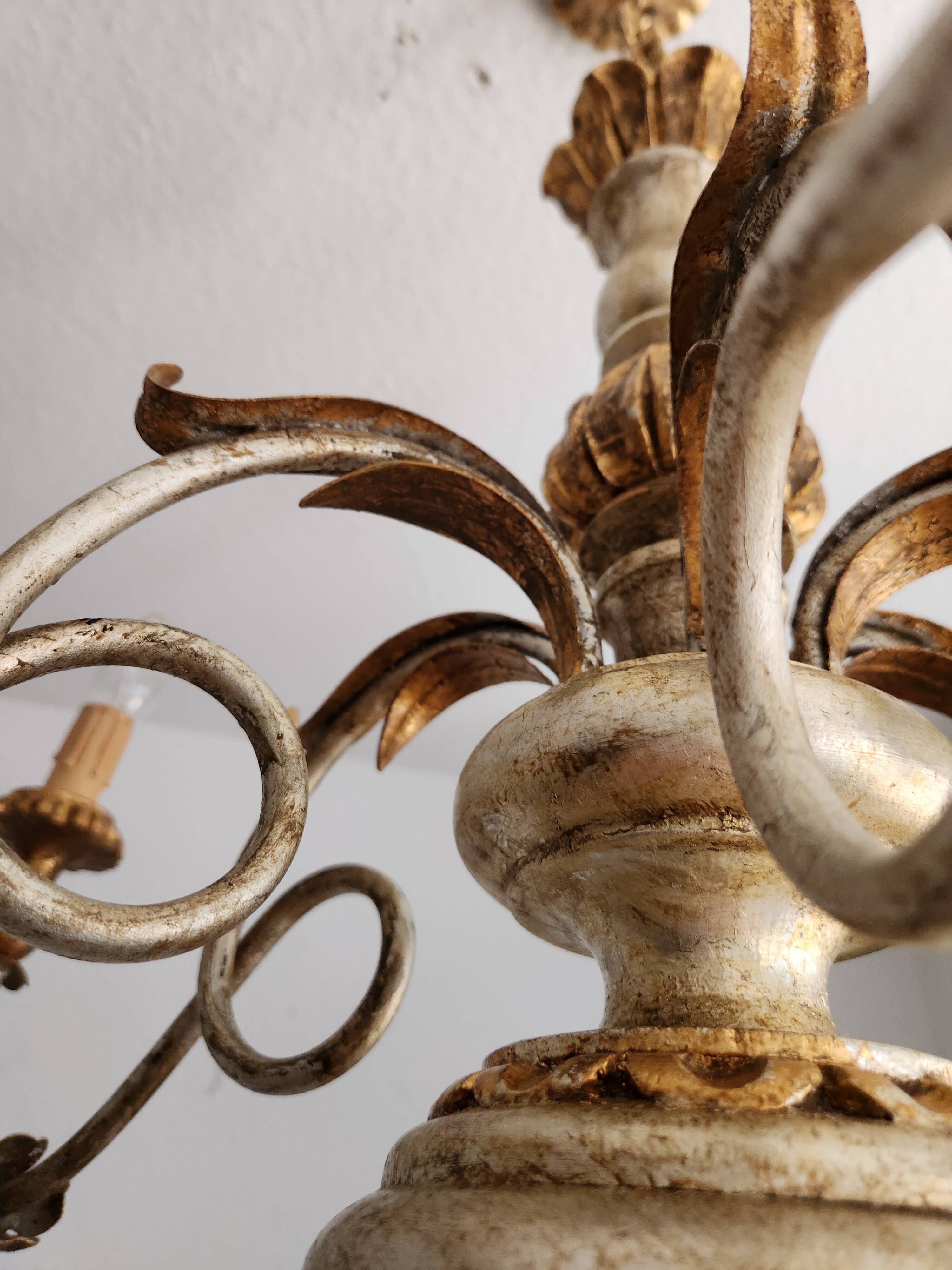 Antique gilded silver chandelier Florentine Rococo Louis XV Italy