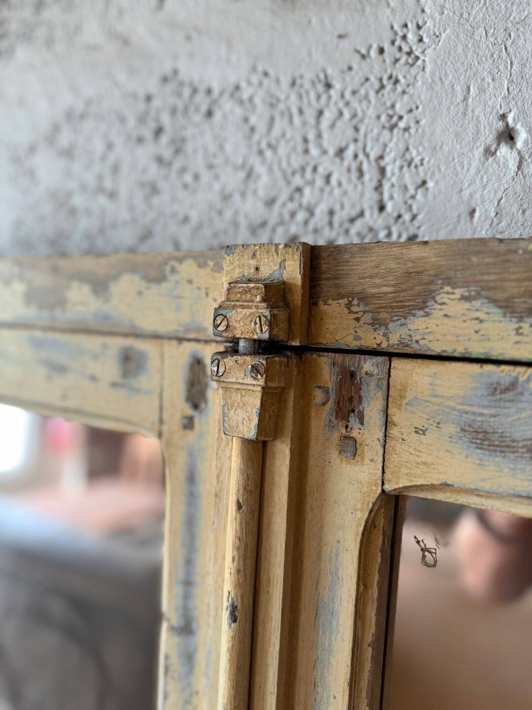 Ancien miroir industriel en bois - Début XXᵉ siècl