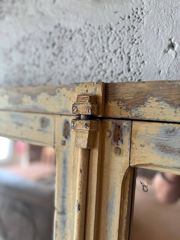 Ancien miroir industriel en bois - Début XXᵉ siècl
