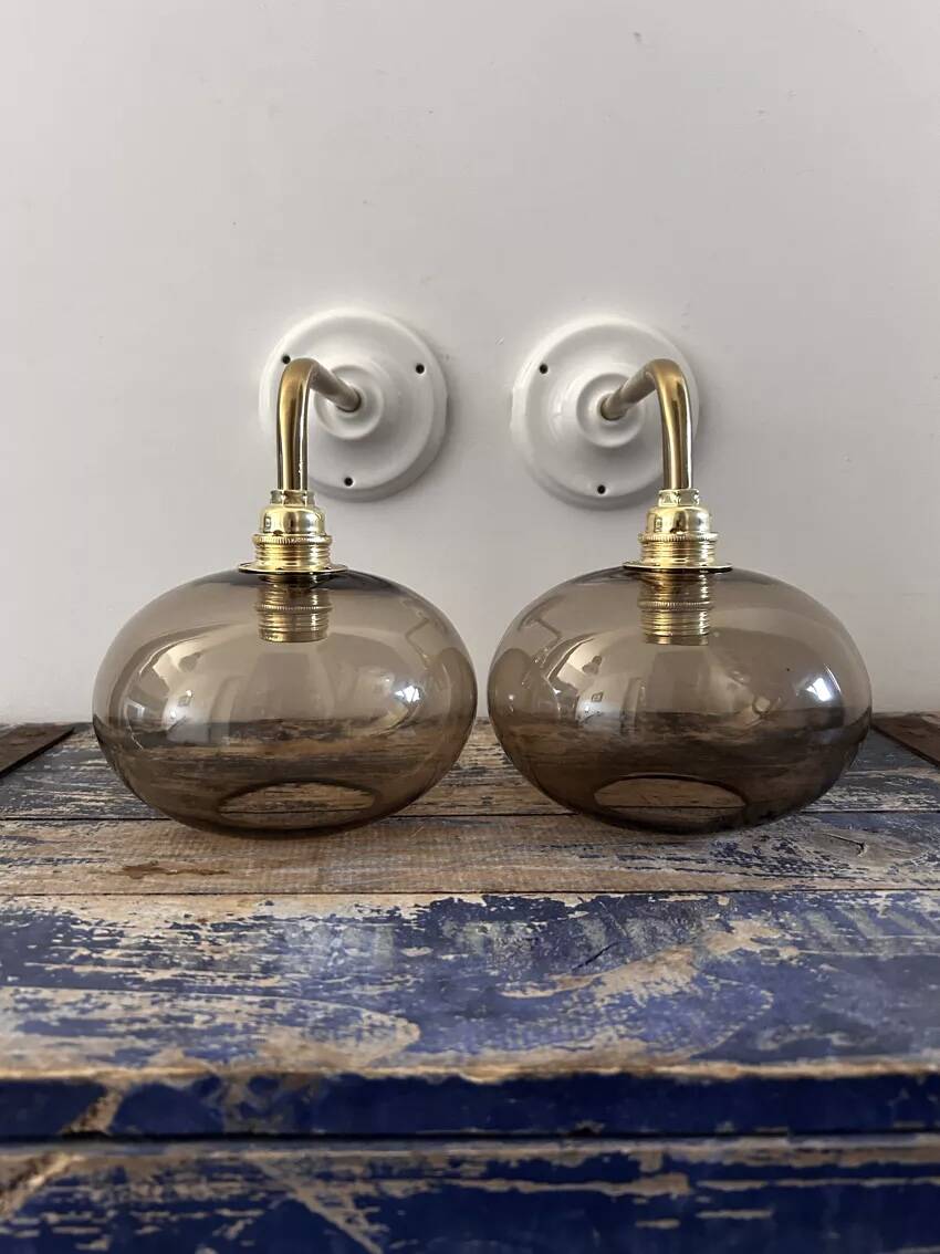Pair of smoked glass wall lights